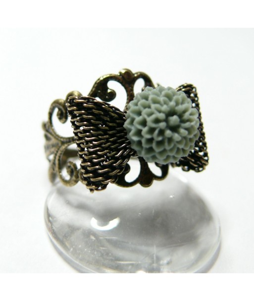 Bague Noeud retro fleur grise
