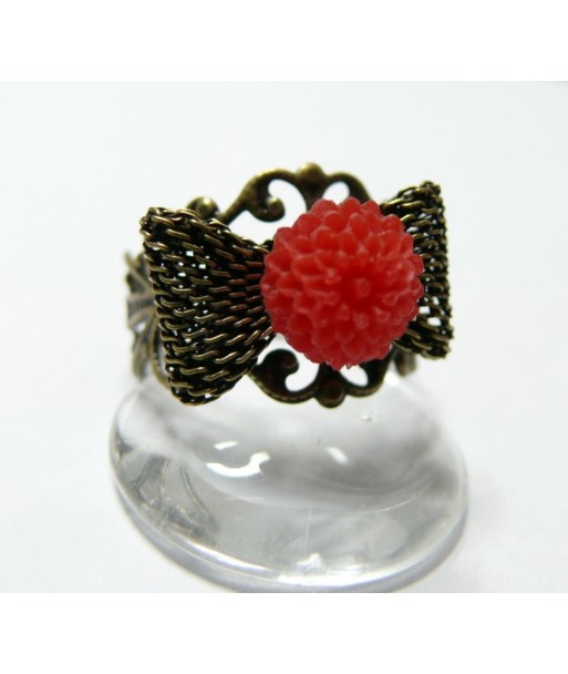 Bague Noeud retro fleur rouge