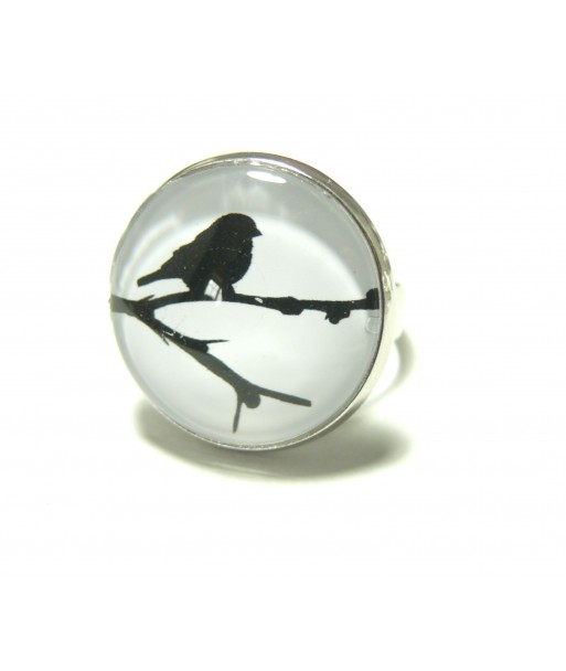 Bague l'oiseau sur sa branche argent