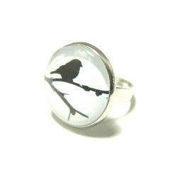 Bague l'oiseau sur sa branche argent