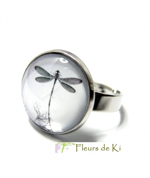 Bijoux unique: Bague libellule  argent platine