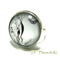 Bijoux de créateur: Bague Papillon des bois Argent Platine