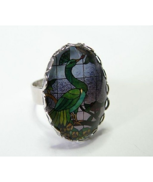 Grande Bague Ovale Le Paon Art DECO 25 par 18mm vague argent