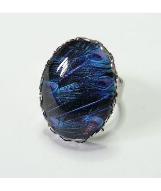 Grande Bague Ovale Electrique Bleu 25 par 18mm vague argent