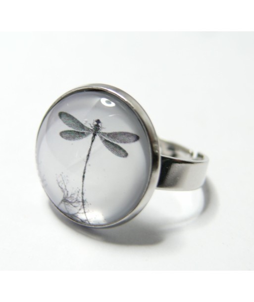 Bague libellule argent platine