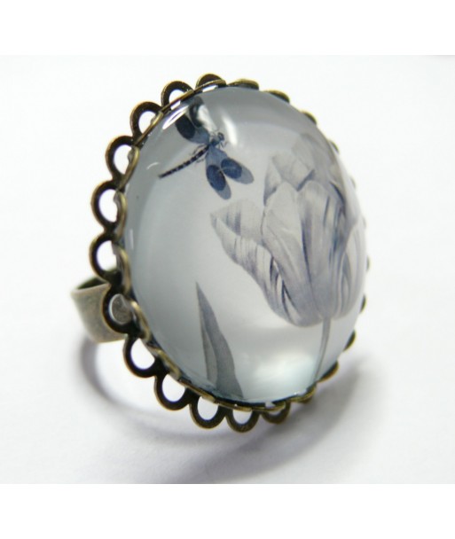 Grande Bague Bronze Pivoine Retro