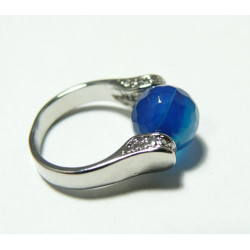 Bague agate du brésil facettée bleue