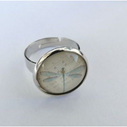 Bague libellule verte argent