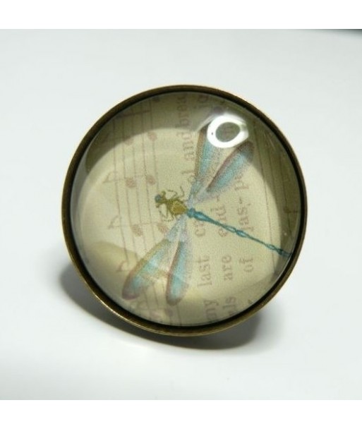 Grande Bague libelulle bleue vintage 25mm bronze