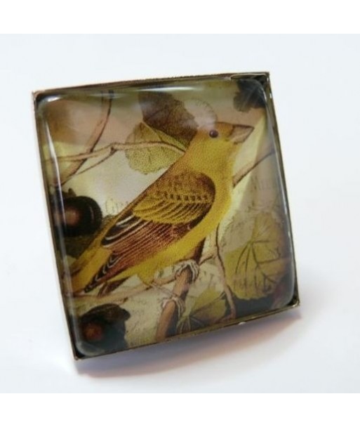 Grande Bague carré Yellow bird 25mm argent