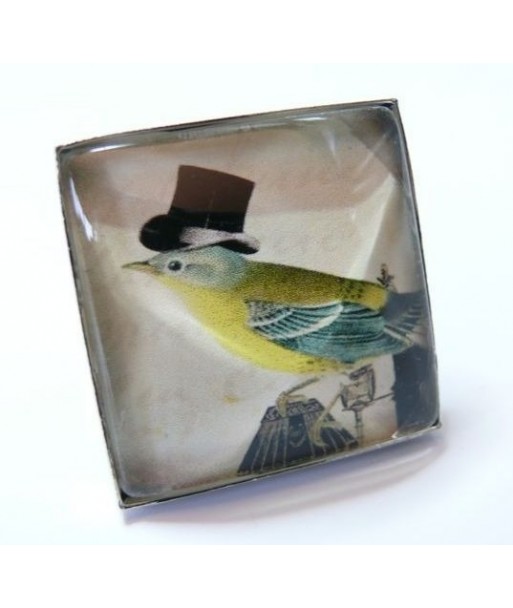 Grande Bague carré l'oiseau au chapeau  25mm argent A