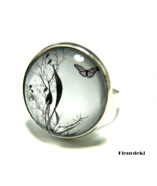 Bijoux de créateur: Bague Papillon des bois Argent Platine