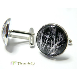 Bijoux de créateur: Boutons de manchette Argent platine L'arbre d'hiver