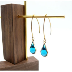 Boucles d’oreilles en acier inoxydable finition 18K et goutte en verre