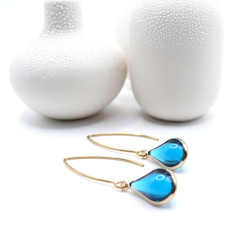 Boucles d’oreilles en acier inoxydable finition 18K et goutte en verre