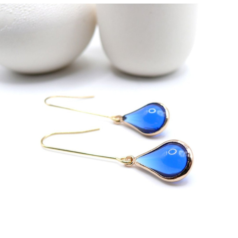 Boucles d’oreilles en acier inoxydable finition 18K et goutte en verre