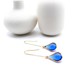 Boucles d’oreilles en acier inoxydable finition 18K et goutte en verre