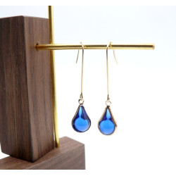 Boucles d’oreilles en acier inoxydable finition 18K et goutte en verre