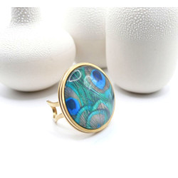 Bague en acier inoxydable " plume de paon"