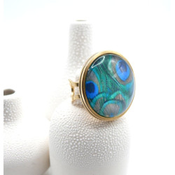 Bague en acier inoxydable " plume de paon"