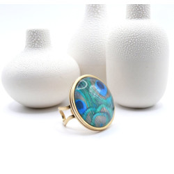 Bague en acier inoxydable " plume de paon"