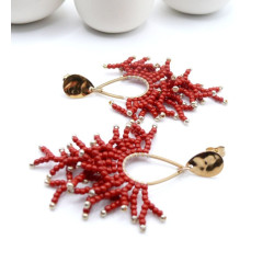 Boucles d’oreilles en acier inoxydable doré 18K – forme Corail  avec perles de rocaille ROUGE