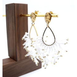 Boucles d’oreilles en acier inoxydable doré 18K – forme Corail  avec perles de rocaille BLANC