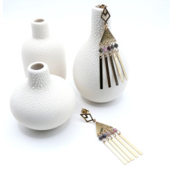 Boucles d’oreilles en acier inoxydable doré 18K, forme géométrique avec perles d'agate