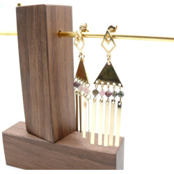 Boucles d’oreilles en acier inoxydable doré 18K, forme géométrique avec perles d'agate