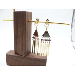 Boucles d’oreilles en acier inoxydable doré 18K, forme géométrique avec perles d'agate