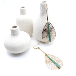 Boucles d’oreilles en acier inoxydable, Ginkgo dans goutte