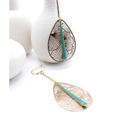 Boucles d’oreilles en acier inoxydable, Ginkgo dans goutte