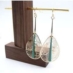 Boucles d’oreilles en acier inoxydable, Ginkgo dans goutte