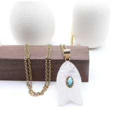 Collier en acier inoxydable doré 18K, Poisson en Quartz esprit Néo Bohème