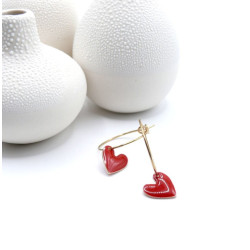 Créoles en acier inoxydable doré à l’or fin 18K  Modèle MY LOVE rouge