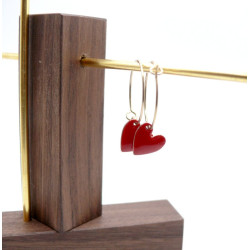 Créoles en acier inoxydable doré à l’or fin 18K  Modèle MY LOVE rouge