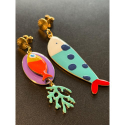 Boucles d’oreilles asymétriques en acier inoxydable doré 18K Pop Art