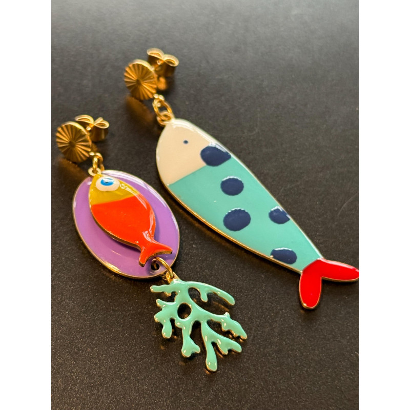 Boucles d’oreilles asymétriques en acier inoxydable doré 18K Pop Art