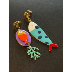 Boucles d’oreilles asymétriques en acier inoxydable doré 18K Pop Art