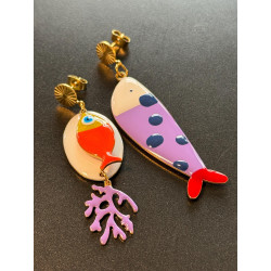 Boucles d’oreilles asymétriques en acier inoxydable doré 18K Pop Art