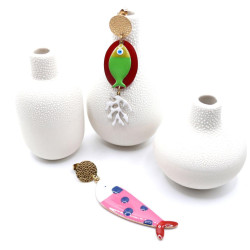 Boucles d’oreilles Asymétrique Acier Inoxydable 18K – Pop Art Poisson et corail