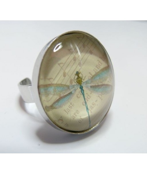 Grande Bague libelulle bleue vintage 25mm argent A