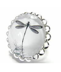 Grande Bague Libelulle double vague Platine