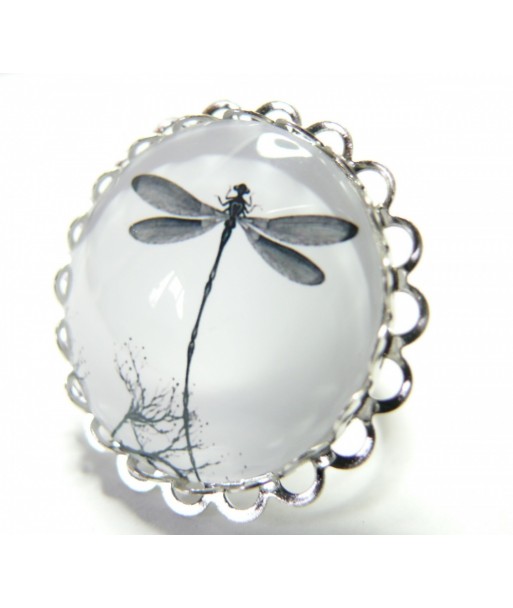 Grande Bague Libelulle double vague Platine