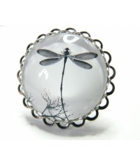 Grande Bague Libelulle double vague Platine