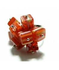 Bague verre millflori multi Cube orange