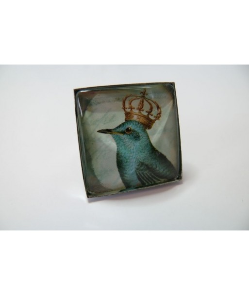 Grande Bague carré L'oiseau roi 25mm argent