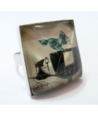 Grande Bague carré l'oiseau et la diligence 25mm argent