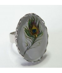 Grande Bague Ovale The Plume 25 par 18mm vague argent