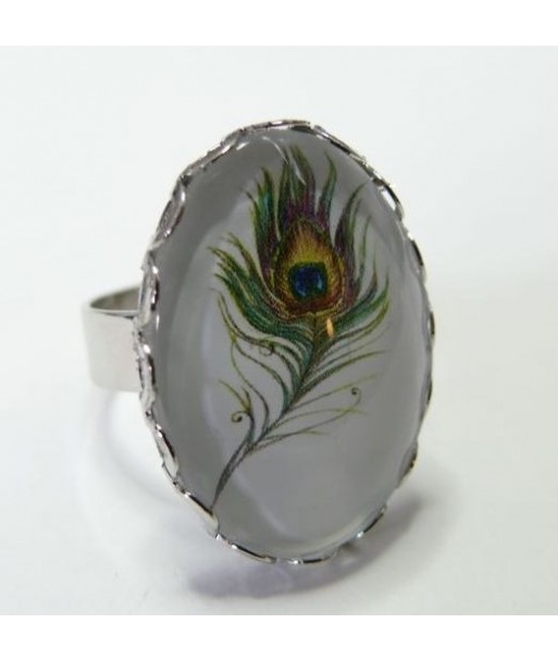 Grande Bague Ovale The Plume 25 par 18mm vague argent